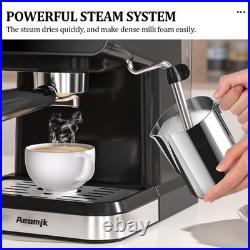AEOMJK 20 Bar Espresso Machine with Steam Frother, 1.5L Tank Black/Chrome