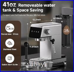 AMZCHEF Coffee Machine 20 Bar, 1350W Espresso Machine with LED Touch Screen