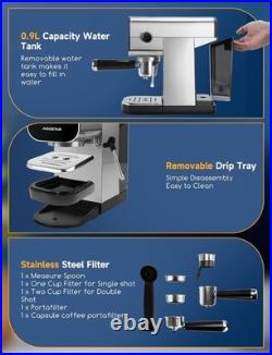Aigostar 20Bar Espresso Coffee Machine for Capsule & Ground Coffee, Cappuccino
