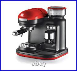 Ariette Moderna Espresso Machine Built in Grinder & Milk Frother Red and Black
