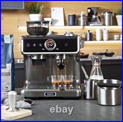 Beem Espresso Portafilter Coffee Machine with Grinder Milk Foam Silver Black