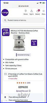 Breville Barista Mini 1300W Espresso Coffee Machine Stainless Steel