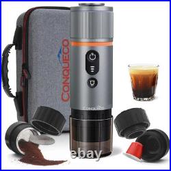 CONQUECO Portable Espresso Machine Travel 12v Car Coffee Maker with Battery
