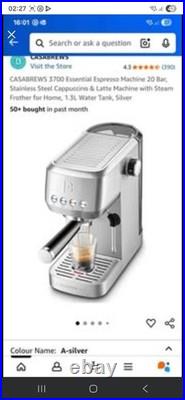 CasaBrews 3700 Essential Espresso Machine 20Bar, Stainless Steel & Accessories