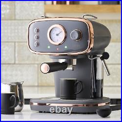 Coffee Machine Espresso Maker Barista Pro 15-Bar Pump Frothing Wand Grey/ Copper