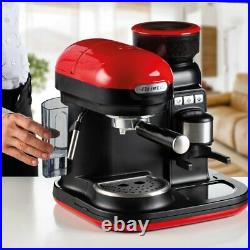 Espresso Coffee Machine with Bean Grinder, 15 Bar, Red, Ariete Moderna 1318R