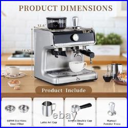 Espresso Coffee Machine with Grinder & Milk Frother 20 bar Pump Stainless Steel