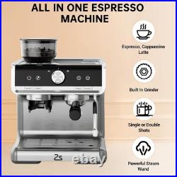 Espresso Coffee Machine with Grinder & Milk Frother 20 bar Pump Stainless Steel