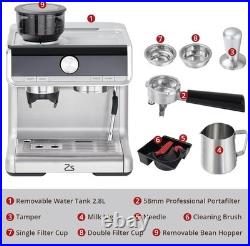 Espresso Coffee Machine with Grinder & Milk Frother 20 bar Pump Stainless Steel