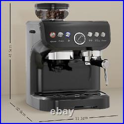 Espresso Coffee Machine with Integrated Bean Grinder & Steam Wand 15 Bar Pressure