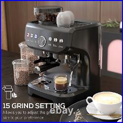 Espresso Coffee Machine with Integrated Bean Grinder & Steam Wand 15 Bar Pressure