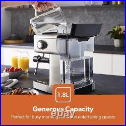 Espresso Coffee Machine with Milk Frother, 20 Bar Pressure 1.8L