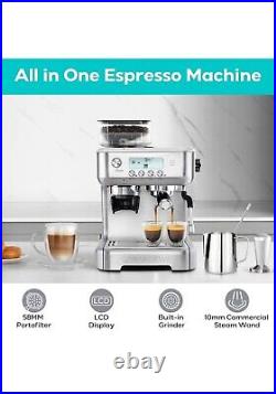 Espresso Machine with Grinder, Bean to Cup Coffee Machine with Milk Frother LCD