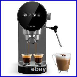 Espresso Machine with Milk Frother Coffee Maker Cappuccino 20 Bar 2 Cups Silver