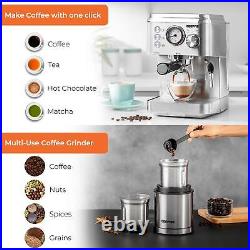 GEEPAS 15 Bar Espresso Cappuccino Coffee Machine & 200W Coffee Spice Grinder Set