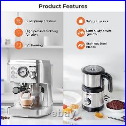 GEEPAS 15 Bar Espresso Cappuccino Coffee Machine & 450W Coffee Spice Grinder Set