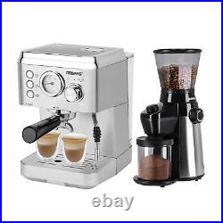 GEEPAS 15 Bar Espresso Coffee Maker Machine 1.8L & Burr Coffee Grinder Set