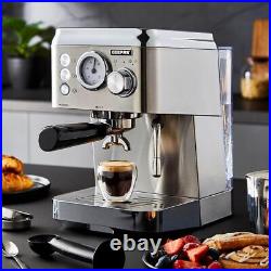 GEEPAS Espresso & Cappuccino Coffee Machine with Milk Frother 15Bar 1140W Silver