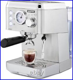 GEEPAS Espresso & Cappuccino Coffee Machine with Milk Frother 15Bar 1140W Silver