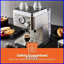 GEEPAS Espresso & Cappuccino Coffee Machine with Milk Frother 15Bar 1140W Silver