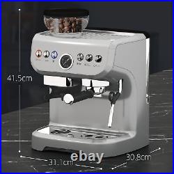 HOMCOM Espresso Machine, Bean Grinder & Steam Wand, 15 Bar Pressure, Silver