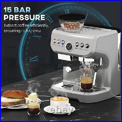 HOMCOM Espresso Machine, Bean Grinder & Steam Wand, 15 Bar Pressure, Silver