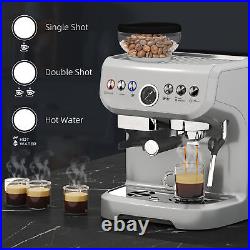 HOMCOM Espresso Machine, Bean Grinder & Steam Wand, 15 Bar Pressure, Silver