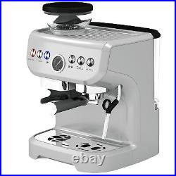 HOMCOM Espresso Machine, Bean Grinder & Steam Wand, 15 Bar Pressure, Silver