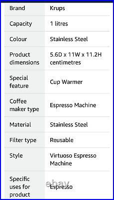 Krups Virtuoso XP442C4 Coffee Machine Pump Espresso Maker Cappu Stainless steel