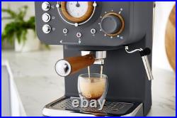 Nordic Espresso Coffee Machine 15 Bar Pressure Milk Frother 1.2L Retro Grey