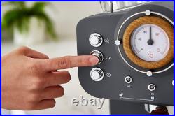 Nordic Espresso Coffee Machine 15 Bar Pressure Milk Frother 1.2L Retro Grey