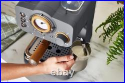 Nordic Espresso Coffee Machine 15 Bar Pressure Milk Frother 1.2L Retro Grey