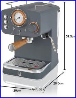 Nordic Espresso Coffee Machine 15 Bar Pressure Milk Frother 1.2L Retro Grey