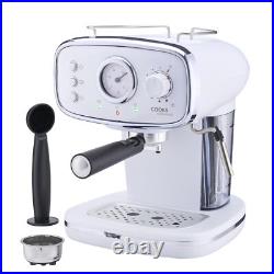 Retro Espresso Coffee Machine 15 Bar with Steam Frothing Wand White & Silver