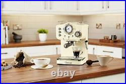 Retro Pump Espresso Coffee Machine, Cream, 15 Bars of Pressure, Milk