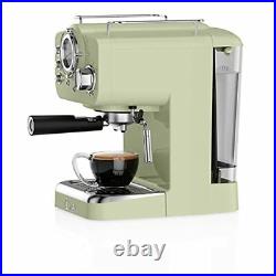Retro Pump Espresso Coffee Machine, Green, 15 Bars of Pressure, Milk