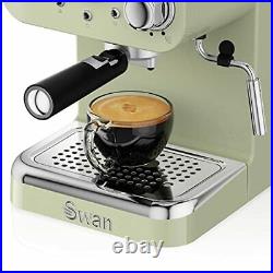 Retro Pump Espresso Coffee Machine, Green, 15 Bars of Pressure, Milk