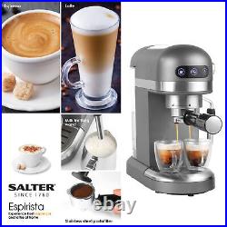 Salter Espirista Espresso Coffee Maker Machine 15-Bar Pressure Pump 1.4L Silver