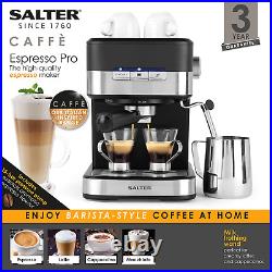 Salter Espresso Maker Coffee Machine Espresso Pro 15 Bar Milk Frother Wand