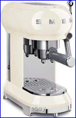 Smeg ECF01CRUK Traditional Pump Espresso Coffee Machine, Adjustable in Cream