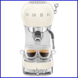 Smeg ECF02CRUK Espresso Coffee Machine with Steam Wand Cream Retro