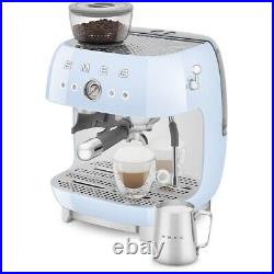 Smeg EGF03PBUK Espresso Coffee Machine with Grinder & 20 Bar Pump Blue Retro