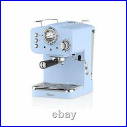 Swan Retro Pump Espresso Coffee Machine, Blue, 15 Bars of Pressure, Milk