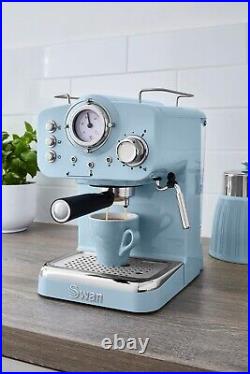 Swan Retro Pump Espresso Coffee Machine Blue SK22110BLN Pods & Ground Coffee