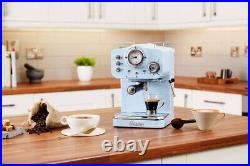 Swan Retro Pump Espresso Coffee Machine Blue SK22110BLN Pods & Ground Coffee