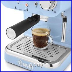 Swan Retro Pump Espresso Coffee Machine Blue SK22110BLN Pods & Ground Coffee