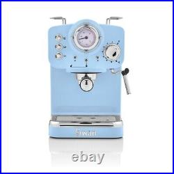 Swan Retro Pump Espresso Coffee Machine Blue SK22110BLN Pods & Ground Coffee