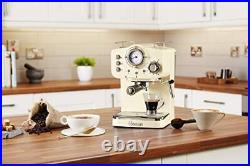 Swan Retro Pump Espresso Coffee Machine, Cream, 15 Bars of Pressure, Milk