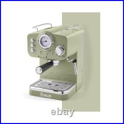 Swan Retro Pump Espresso Coffee Machine, Green, 15 Bars of Pressure, Milk