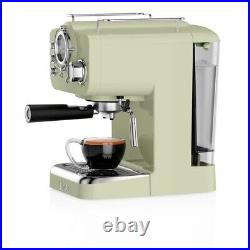 Swan Retro Pump Espresso Coffee Machine Green SK22110GN Pods & Ground Coffee